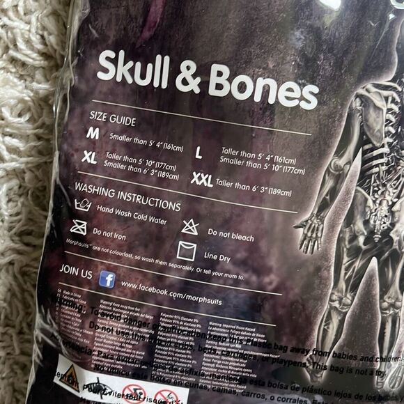 NEW ADULT MORPH SKULL BONES HALLOWEEN COSTUME SIZE XL XLARGE Full Body - Picture 7 of 9